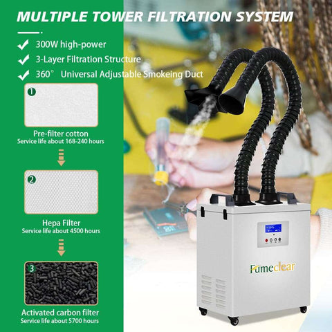 300W LCD Digital Display 2 * Arms Mobile Fume Extractor.